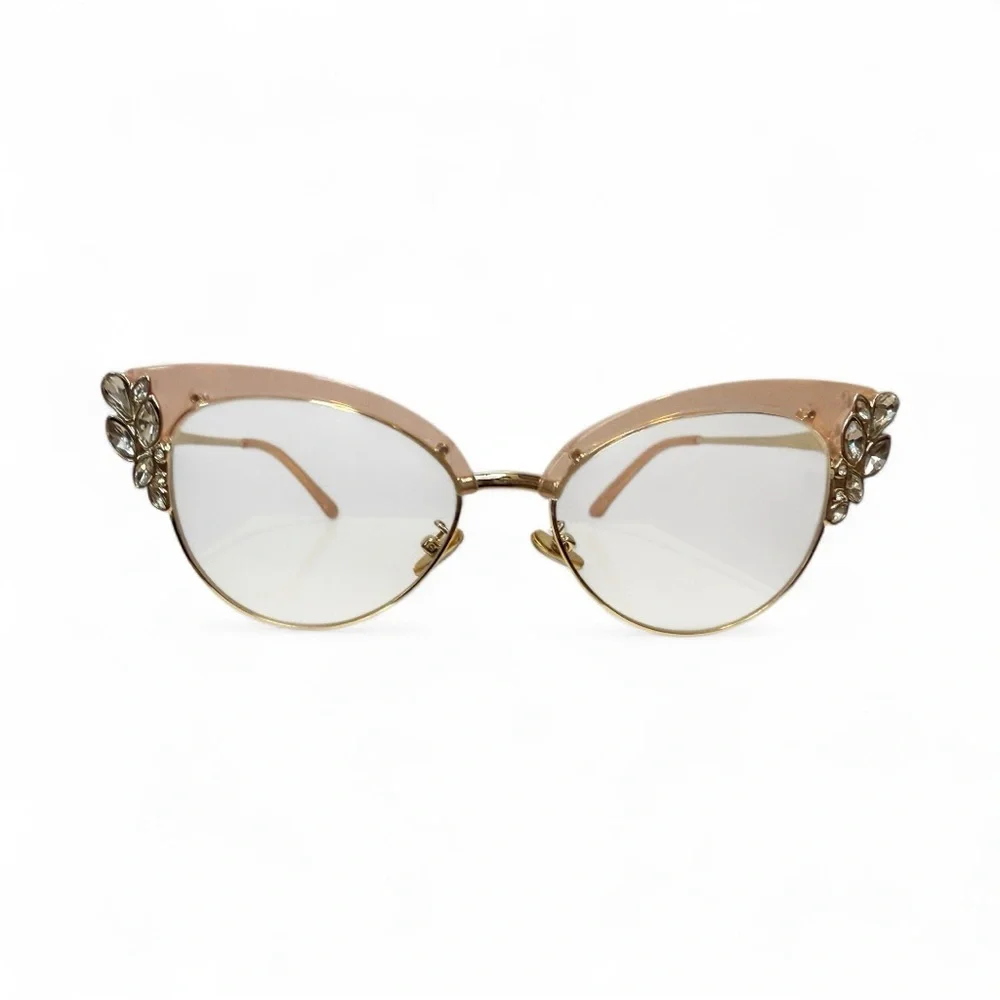 💎 Blush Pink Cat-Eye Glasses with Crystal Details – Prescription Ready